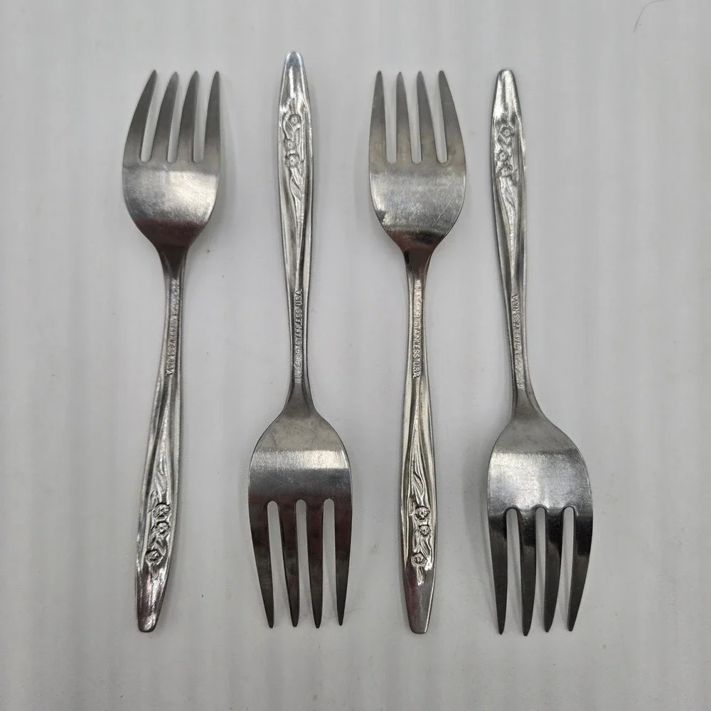 Radiant Rose‎ Stainless Steel Floral Embossed Forks Set of 4